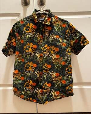 Massive brand Short Sleeve Button Up Jungle Shirt Leopard Cheetah Print